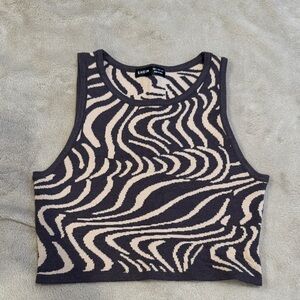 SHEIN Black and Cream Zebra Pattern Crop Top